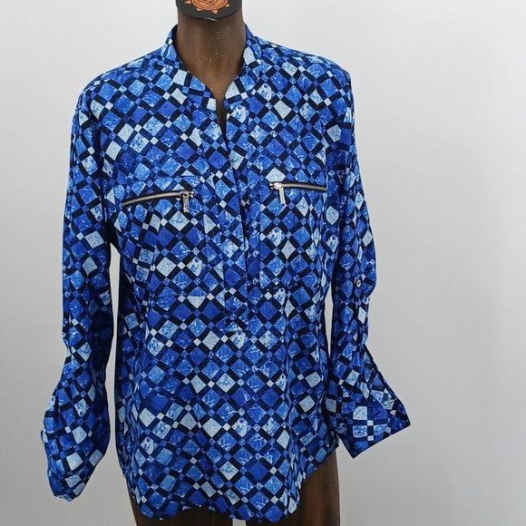MICHAEL KORS BLUE/BLACK TOP LONG SLEEVE SIZE MEDIUM - Picture 10 of 10